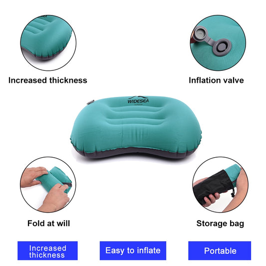 Widesea Portable Inflatable Pillow Camping Equipment  Compressible Folding Air Cushion Outdoor Protective Tourism Sleeping Gear