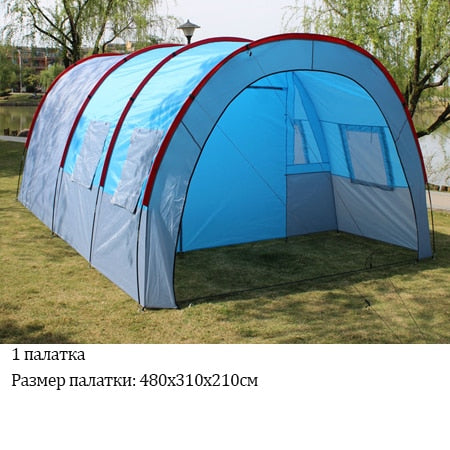 Large Camping Tent Waterproof Canvas Fiberglass 8 10 Family Tunnel Equipment Outdoor Mountaineering Party Gift Uv Protection