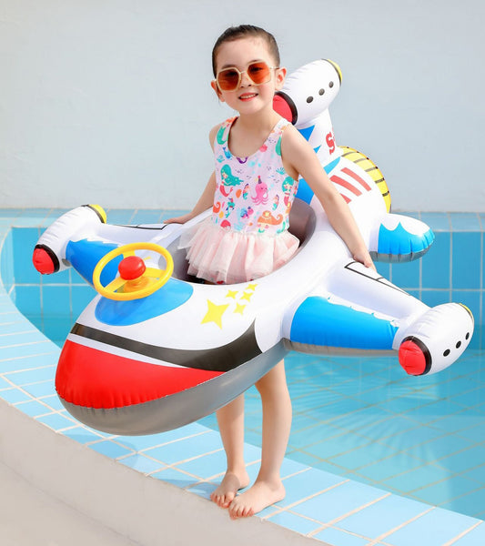 Rooxin Airplane Infant Float Pool Swimming Ring Inflatable Circle Baby Seat with Steering Wheel Summer Beach Party Pool Toys