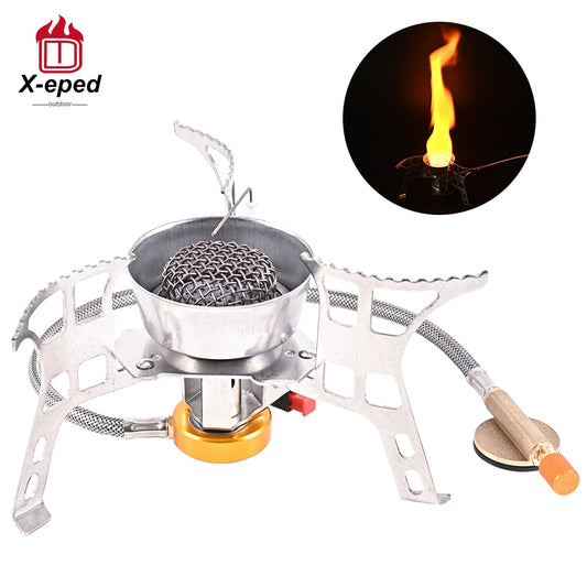 X-eped Camping Gas Stove Windproof Portable Outdoor Backpack Stove Folding Lighter Tourist Equipment For Hiking Cooking 3500W